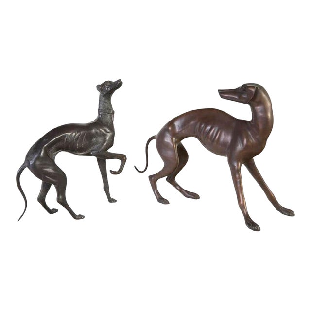 Pair of 19th-Century Patinated Bronze Whippet Figures For Sale