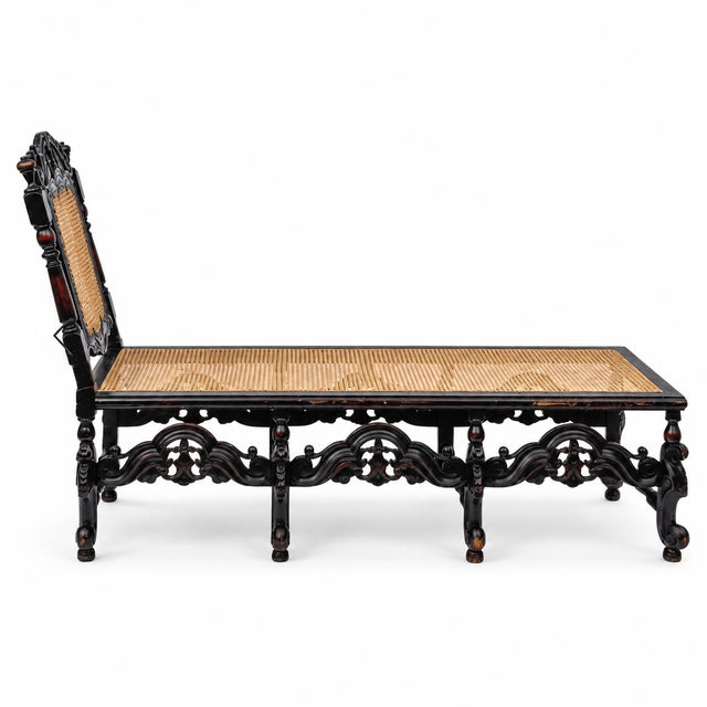 Late 19th-C. English Anglo-Indian Style Carved Oak & Cane Chaise For Sale In Atlanta - Image 6 of 6