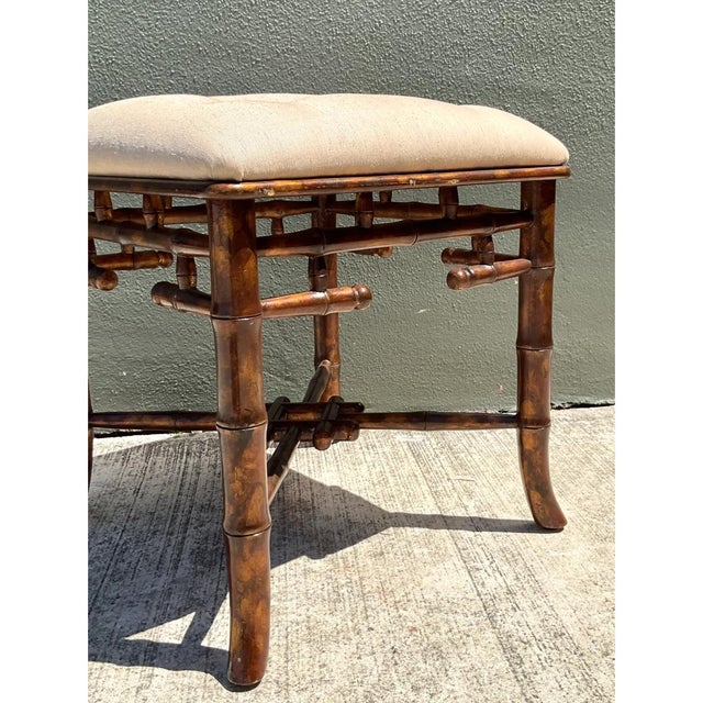 Vintage Faux Bamboo Wood Low Stool For Sale - Image 4 of 12