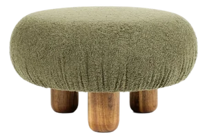 Custom Bolete Ottoman / Footstool — Turned Walnut Legs — Olive Bouclé