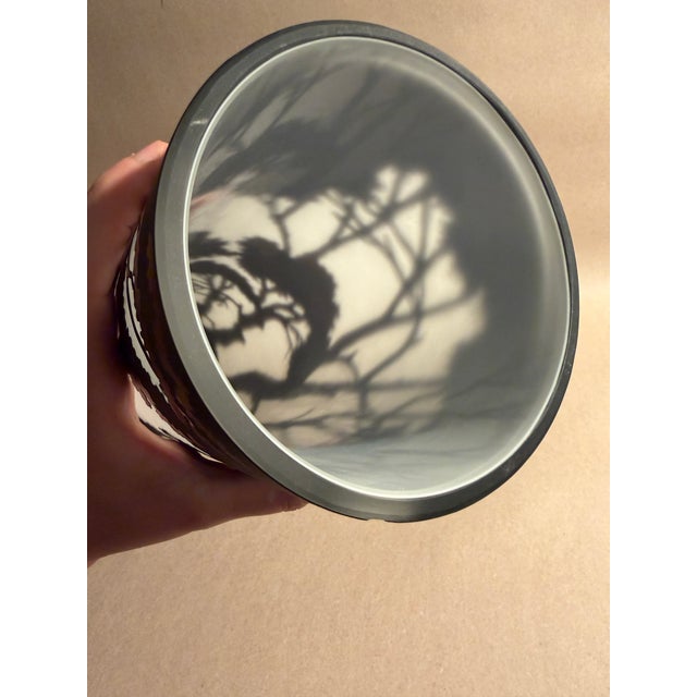 Large Cameo Glass Cylinder Vase Black and White For Sale - Image 10 of 11