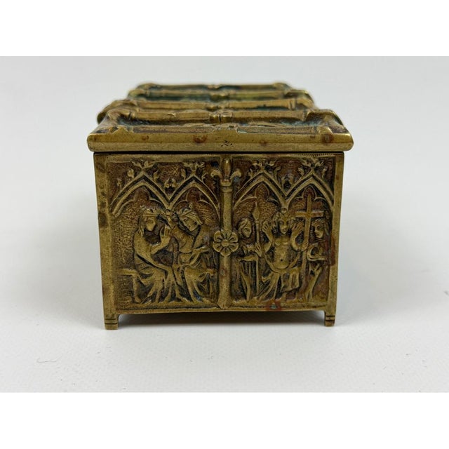 Antique Gothic Revival Bronze Jewelry Box with Religious Scenes, 1890s For Sale - Image 9 of 12