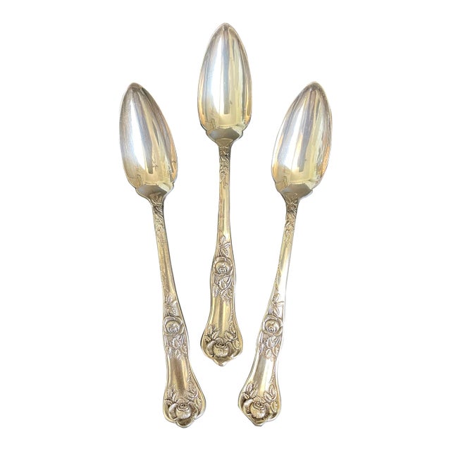 Lot of 3 Royal Plate Co Rosalie 1905 Silverplate Fruit Orange Spoons For Sale