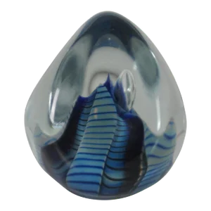 1998 Robert Eickholt Studio Abstract Blue Stripe Art Glass Paper Weight