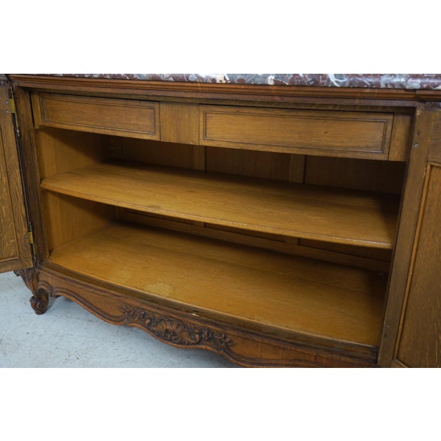 1900 - 1909 Maison Gouffe Vintage French Oak 4 Door Marble Top Console For Sale - Image 5 of 18