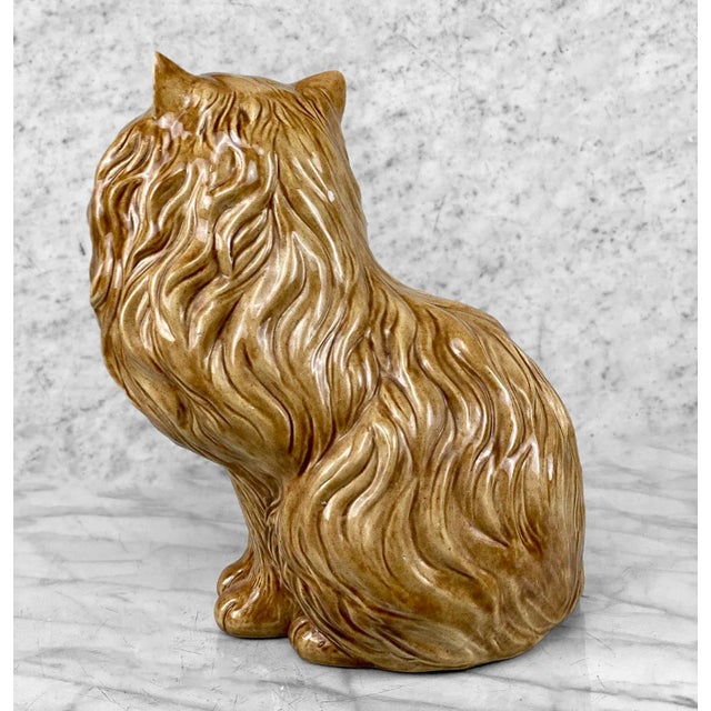 Mid 20th Century Mid-Century Large Porcelain Long-Haired Brown Cat Sculpture For Sale - Image 5 of 11