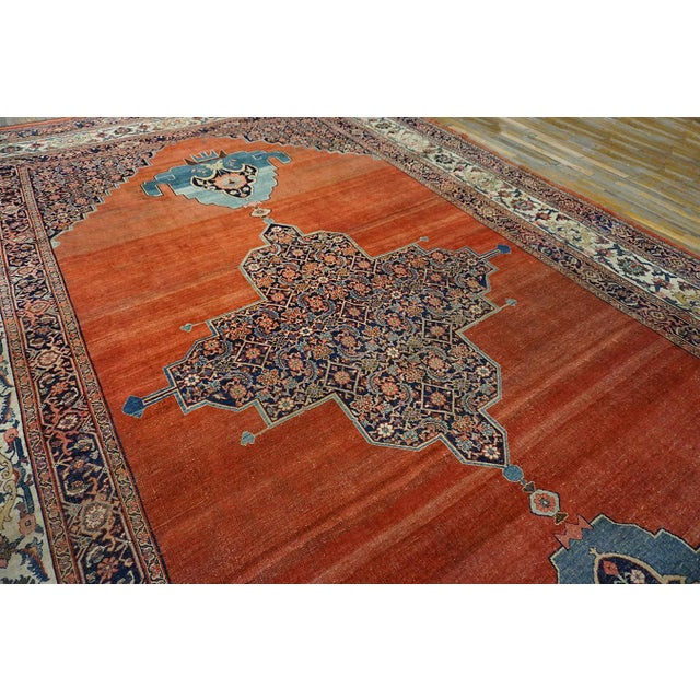 1880s Red Open Field Medallion W. Persian Bijar Rug 11'3" X 18' Handknotted Wool Carpet For Sale - Image 4 of 14