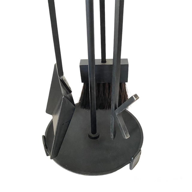 1950s Mid Century Modernist 1950s Fireplace Tool Set Black Iron & Brass For Sale - Image 5 of 11