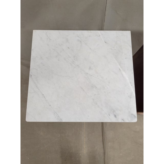 Brown Antique French Oak Nightstands With Carrera Marble Tops - A Pair For Sale - Image 8 of 10