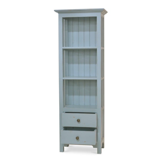 French Country Coastal Style Painted Bookcase For Sale - Image 3 of 4