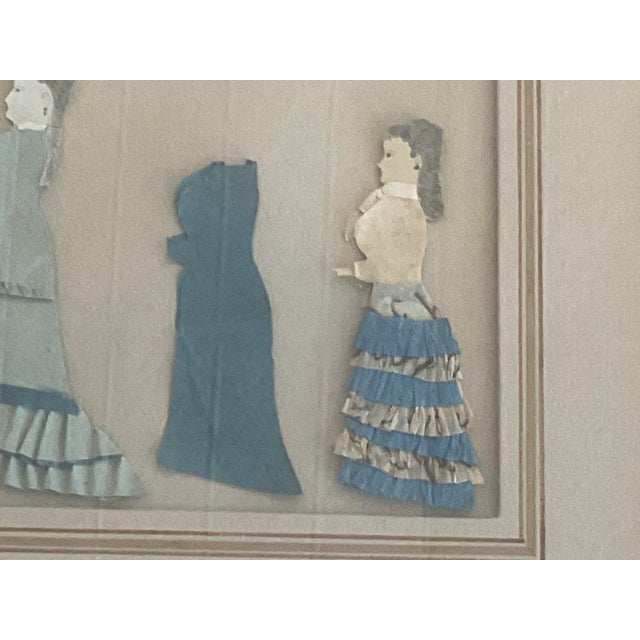 Folk Art Folky 19th C Paper Dolls in Marbleized Frame For Sale - Image 3 of 5