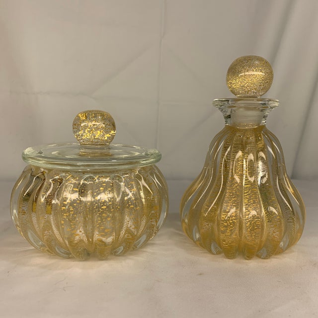 Elevate your vanity, dressing table, or powder room with this stunning, authentic 2-piece vintage Italian Art Glass vanity...