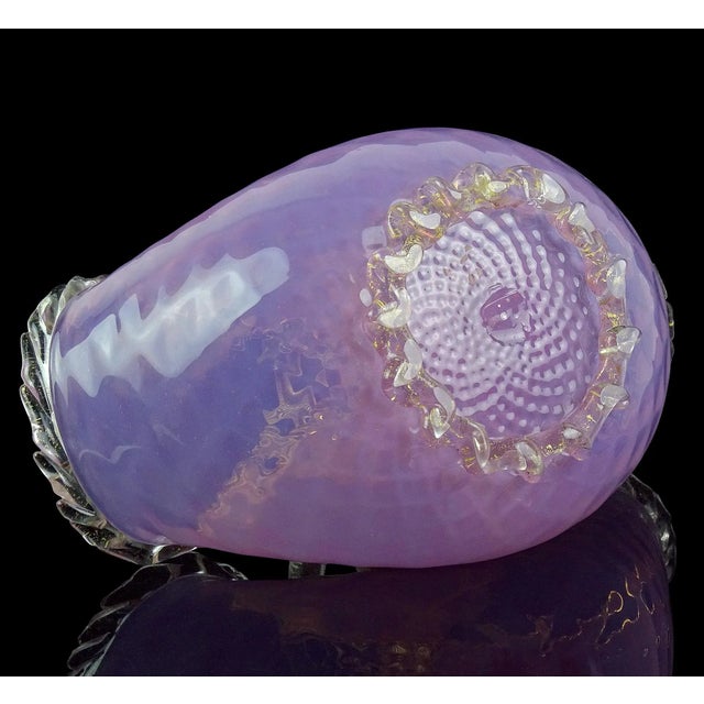 Murano Large Pink Opalescent Gold Flecks Diamond Quilted Italian Art Glass Vintage Basket Flower Vase For Sale - Image 12 of 13