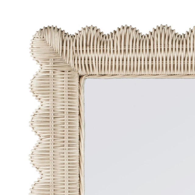 Spritely Home Accent Furniture Flora 32 in. W x 69.5 in. H Rectangular Scalloped Rattan Floor Mirror, Off-White For Sale - Image 4 of 8