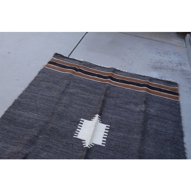 Greige Vintage Turkish Siirt Mohair Blanket, Undyed Angora Goat Hair, Medallion & Stripes For Sale - Image 8 of 13