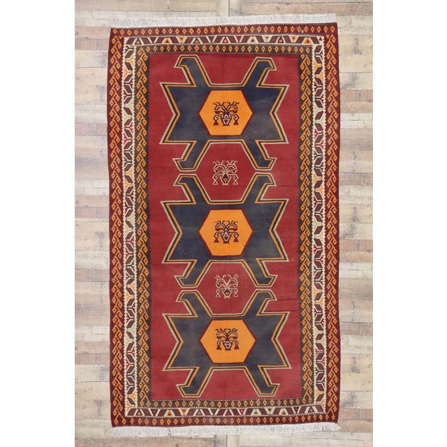 Red Vintage Persian Shiraz Kilim Rug - 05'06 X 09'08 For Sale - Image 8 of 9
