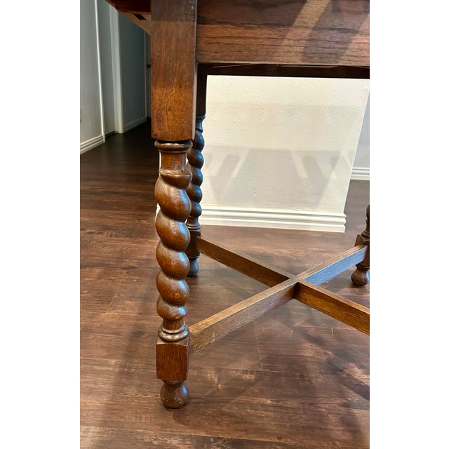 Early 1900’s English Oak Barley Twist Draw-Leaf Pub Table For Sale - Image 9 of 12