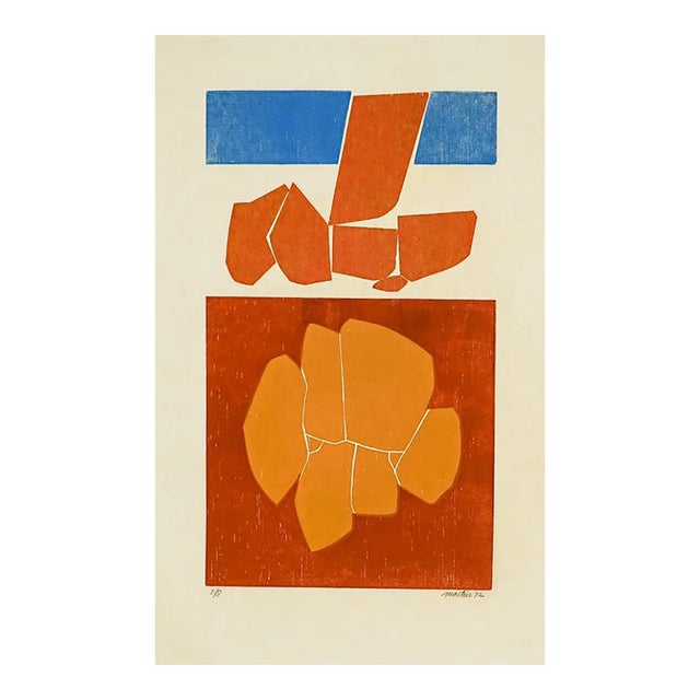 1972 Roger Martin Sea and Stone Woodcut For Sale