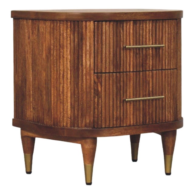 Amber Oak-Finish Mango Wood Ribbed Nightstand For Sale