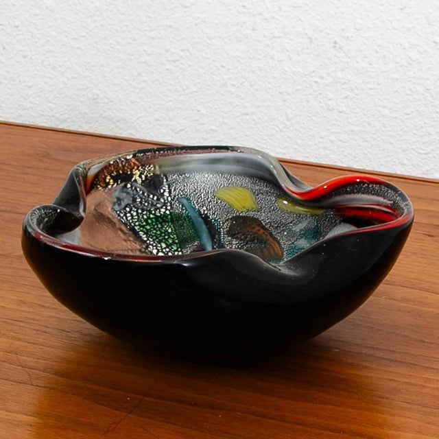 Mid Century Modern Smoking Ashtray Art Glass Multicolored Glaze Vintage Catch All For Sale - Image 4 of 12