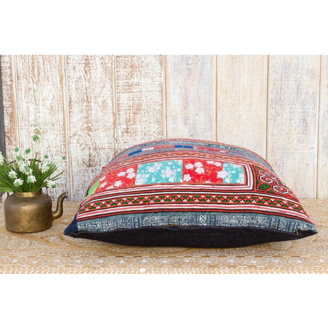 Textile Large Antique Hmong Patch Pillow For Sale - Image 7 of 10