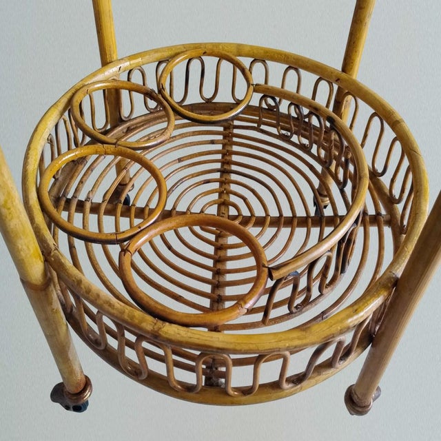 Vintage Bamboo and Rattan Serving Bar Cart by Franco Albini, 1960s For Sale - Image 9 of 10