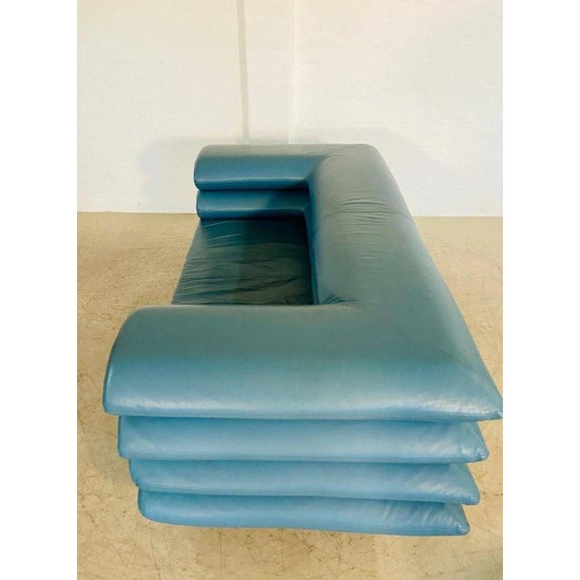 Vintage Postmodern Swedish Turquoise Leather Stacked Sofa, 1980 For Sale - Image 12 of 18
