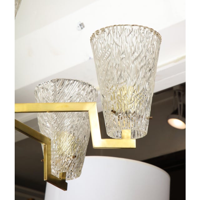Mid 20th Century Sculptural Brass and Glass Six-Arm Hanging Light Fixture For Sale - Image 5 of 9