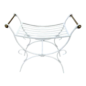 Vintage Wrought Iron Bench with Brass Handles