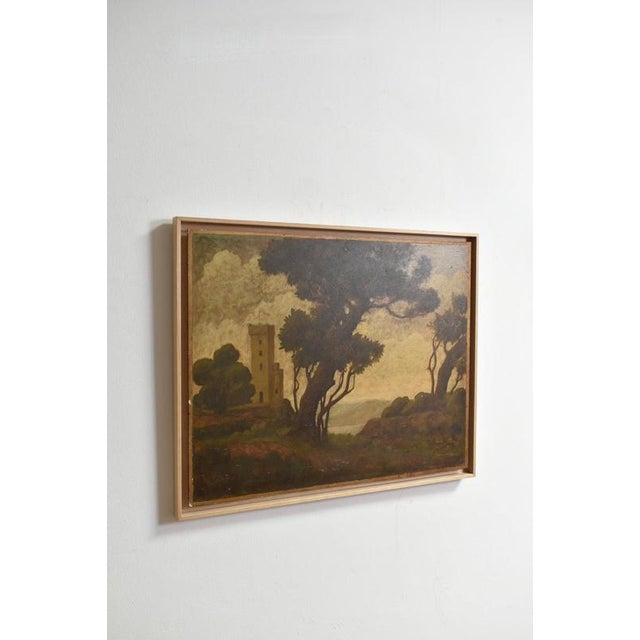 Landscape with ruins painting, 1960s. Height: 69 cm - 27.17 in Length: 86 cm - 33.86 in Width: 3 cm - 1.18 in