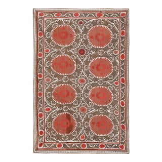Central Asian Suzani Textile - Embroidered Cotton Wall Hanging For Sale