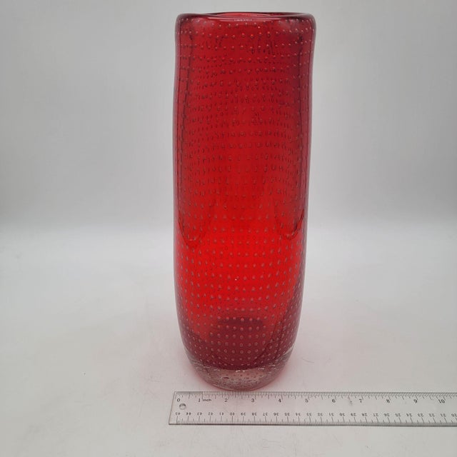 Mid 20th Century Mid 20th Century Modern Archimede Seguso Red Murano Glass Vase With Bubble Design For Sale - Image 5 of 5