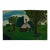 Lovely Naive Folk Art Primitive Antique Painting of a White Cottage in a Rural Green Field Scene For Sale