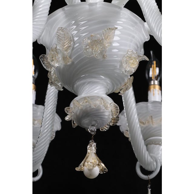 Vintage White Glass Gold 6 S Arm Chandelier For Sale - Image 15 of 16