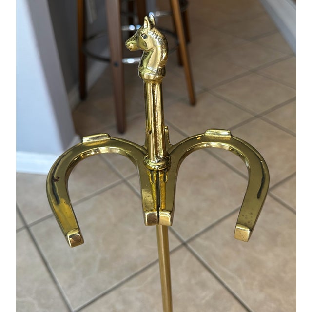 Brass Equestrian Cast Brass Fireplace Tools Horse Head Motif For Sale - Image 8 of 16