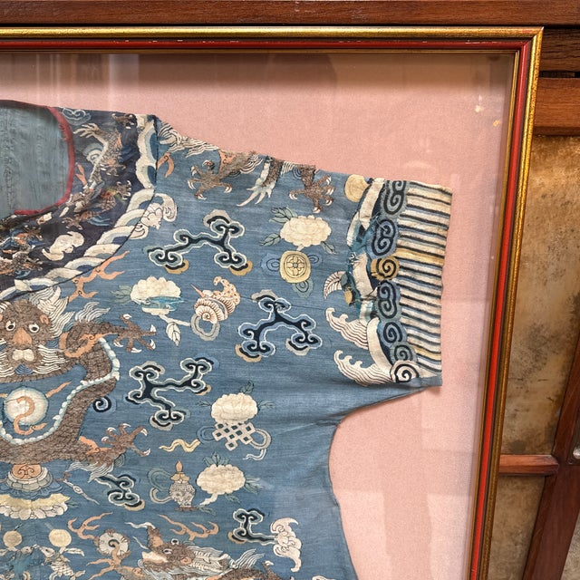 Qing Dynasty Blue Embroidered Silk Kimono, Framed For Sale - Image 9 of 12