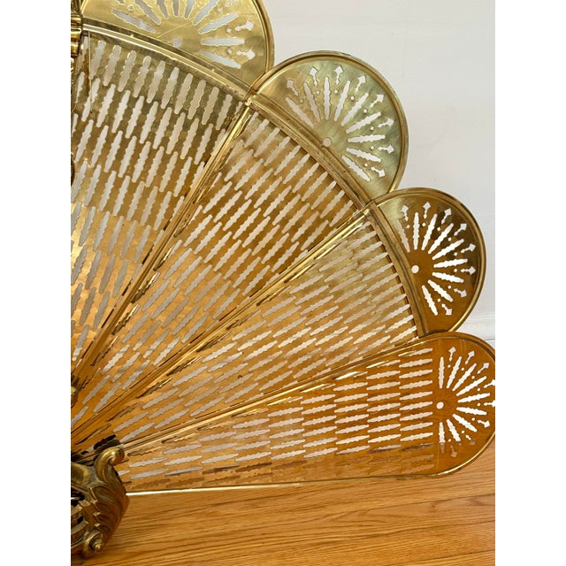 Metal Oversized Victorian Brass Figural Peacock Folding Fireplace Screen For Sale - Image 7 of 9