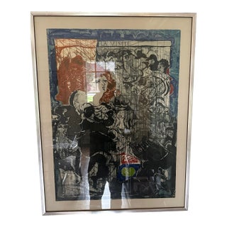 1970s Krystyna Smiechowska "La Visite" Signed Color Intaglio Aquatint Etching, Edition 45/75, Framed, 22x29.5 For Sale