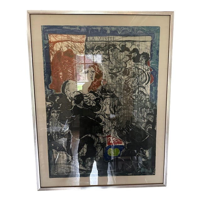 1970s Krystyna Smiechowska "La Visite" Signed Color Intaglio Etching Aquatint 45/75 For Sale