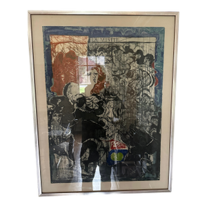 1970s Krystyna Smiechowska "La Visite" Signed Color Intaglio Etching Aquatint 45/75