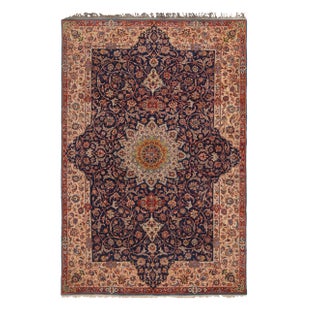 Vintage Isfahan Traditional Blue and Red Wool Persian Rug For Sale