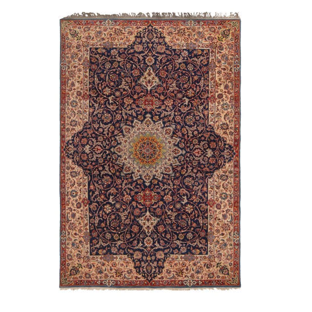 Vintage Isfahan Traditional Blue and Red Wool Persian Rug For Sale