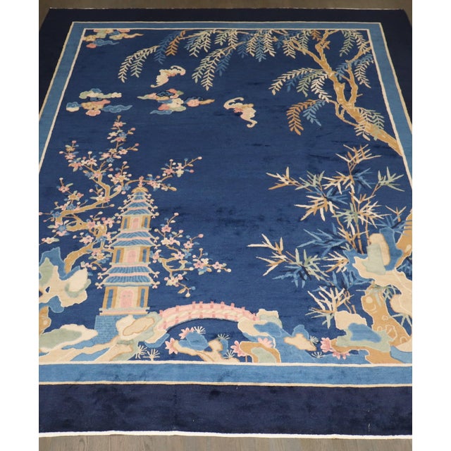 Mid 20th Century Chinese Deco Blue Rug no. 10962 For Sale - Image 5 of 9