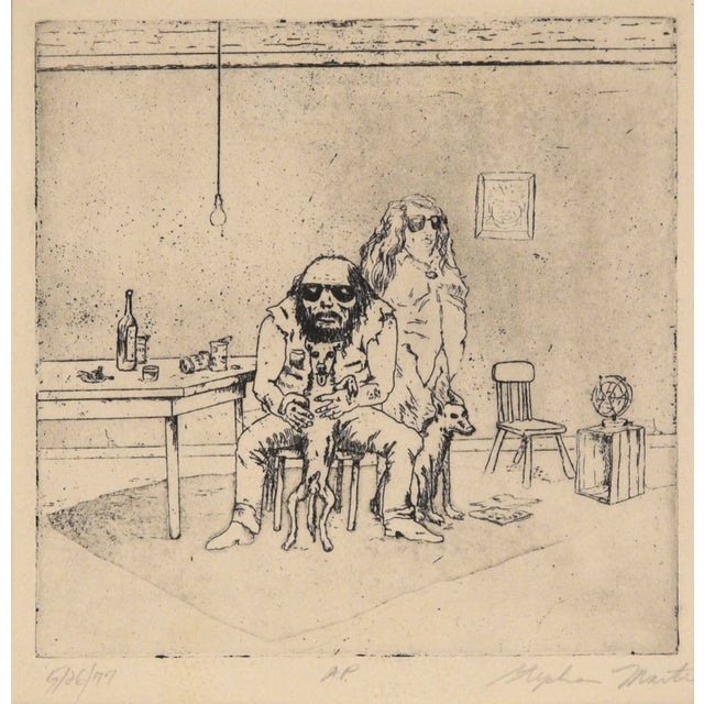 Contemporary 1970's Figurative Home Interior Etching, Portrait of a Couple With Dogs by Stephen Martin For Sale - Image 3 of 7