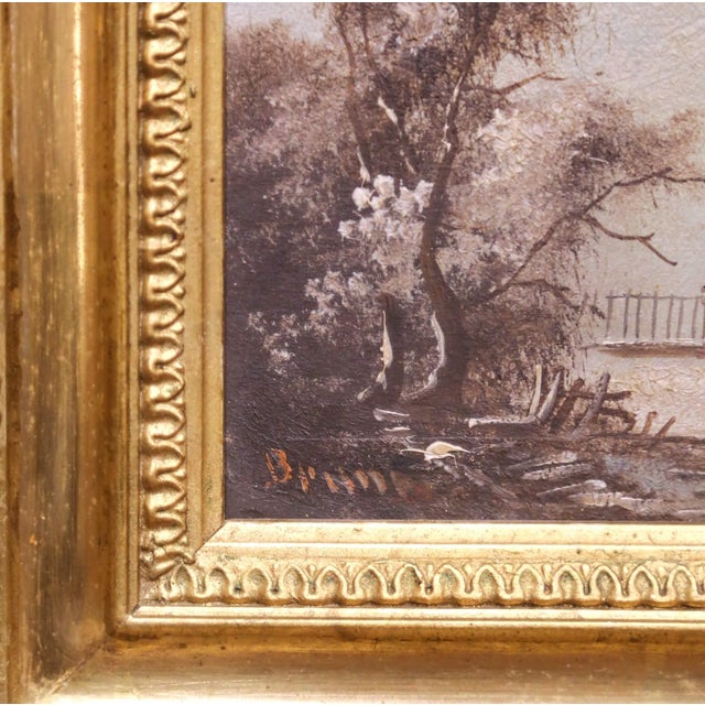 Cream Pair of 19th Century French Barbizon Pendants Landscape Paintings in Gilt Frames For Sale - Image 8 of 14