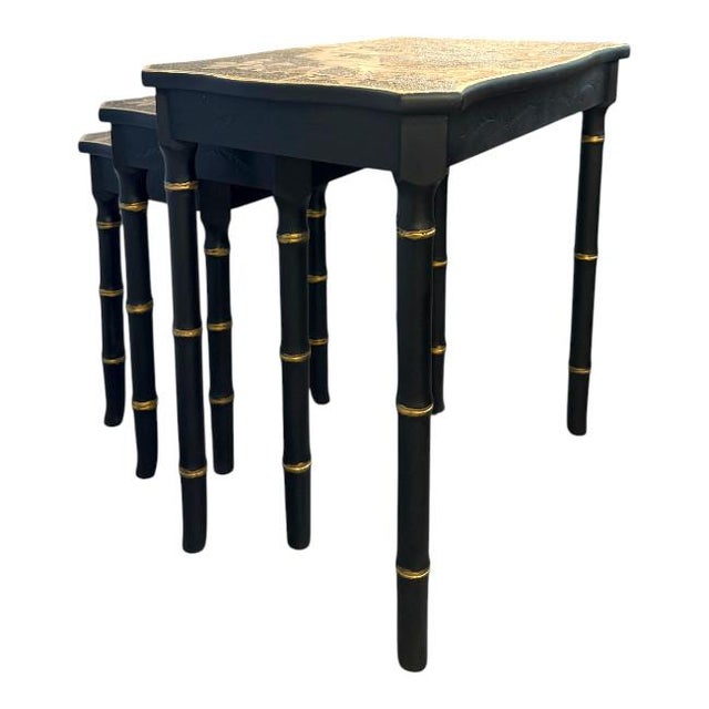 Gold Vintage Faux Bamboo Monkey Nesting Tables – Set of Three For Sale - Image 8 of 8