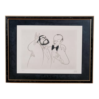 1982 Al Hirschfeld "Luciano Pavarotti & Frank Sinatra" Hand Signed and Hand Numbered Grammy Awards Limited Edition Lithograph 100/200 For Sale