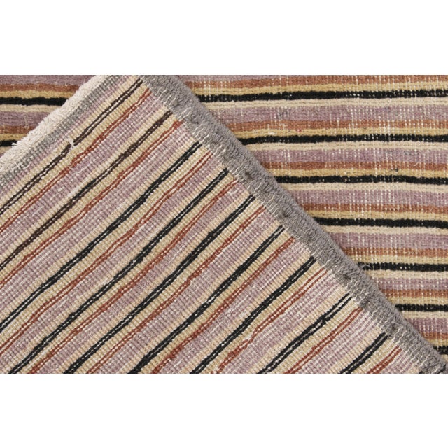 1960s Vintage Distressed Rug in Gray, Brown, Red, Yellow Striped Pattern For Sale In New York - Image 6 of 7