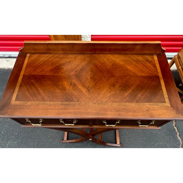 Brown Lane Mahogany Regency Style Cerrule Base Console Table For Sale - Image 8 of 11