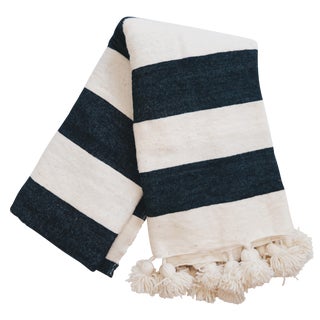 Moroccan Striped Pom Pom Blanket For Sale